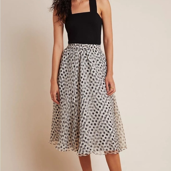 Anthropologie / NWT Dhruv Kapoor Kimmi A-Line Polka dot sheer Midi Skirt XS - Picture 3 of 9